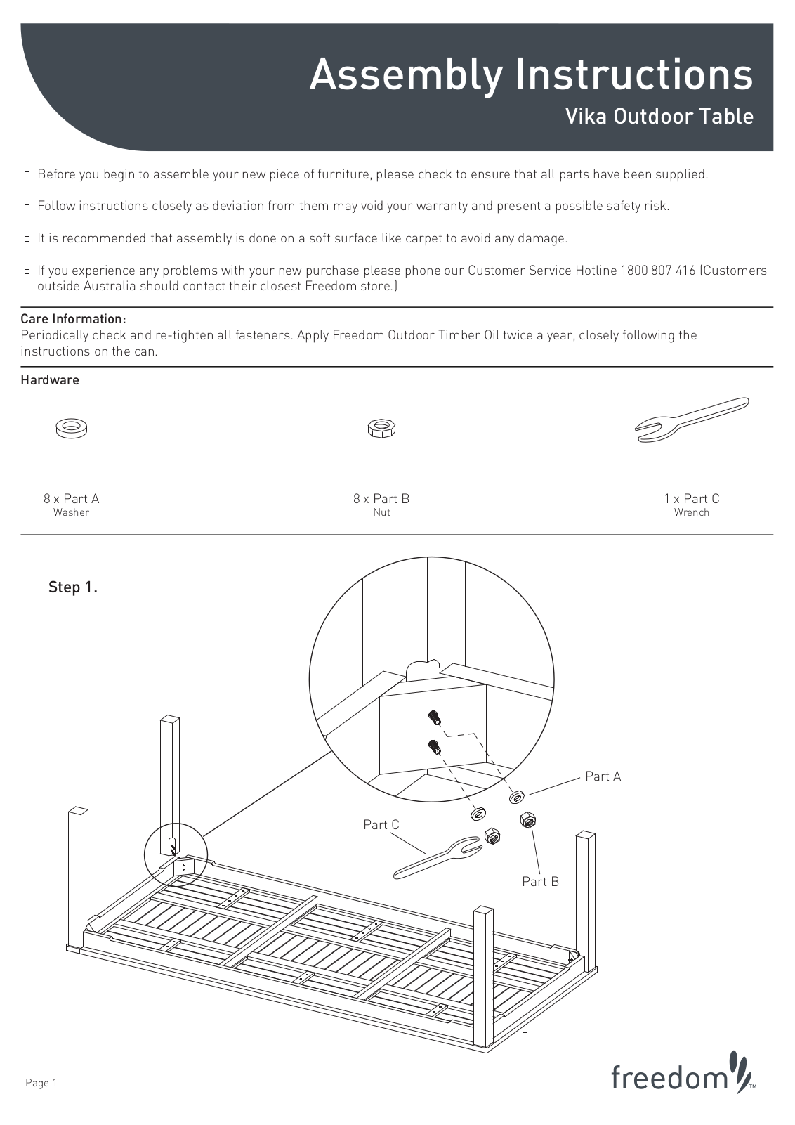 Freedom Vika Outdoor Table Assembly Instruction - ManualMachine.com