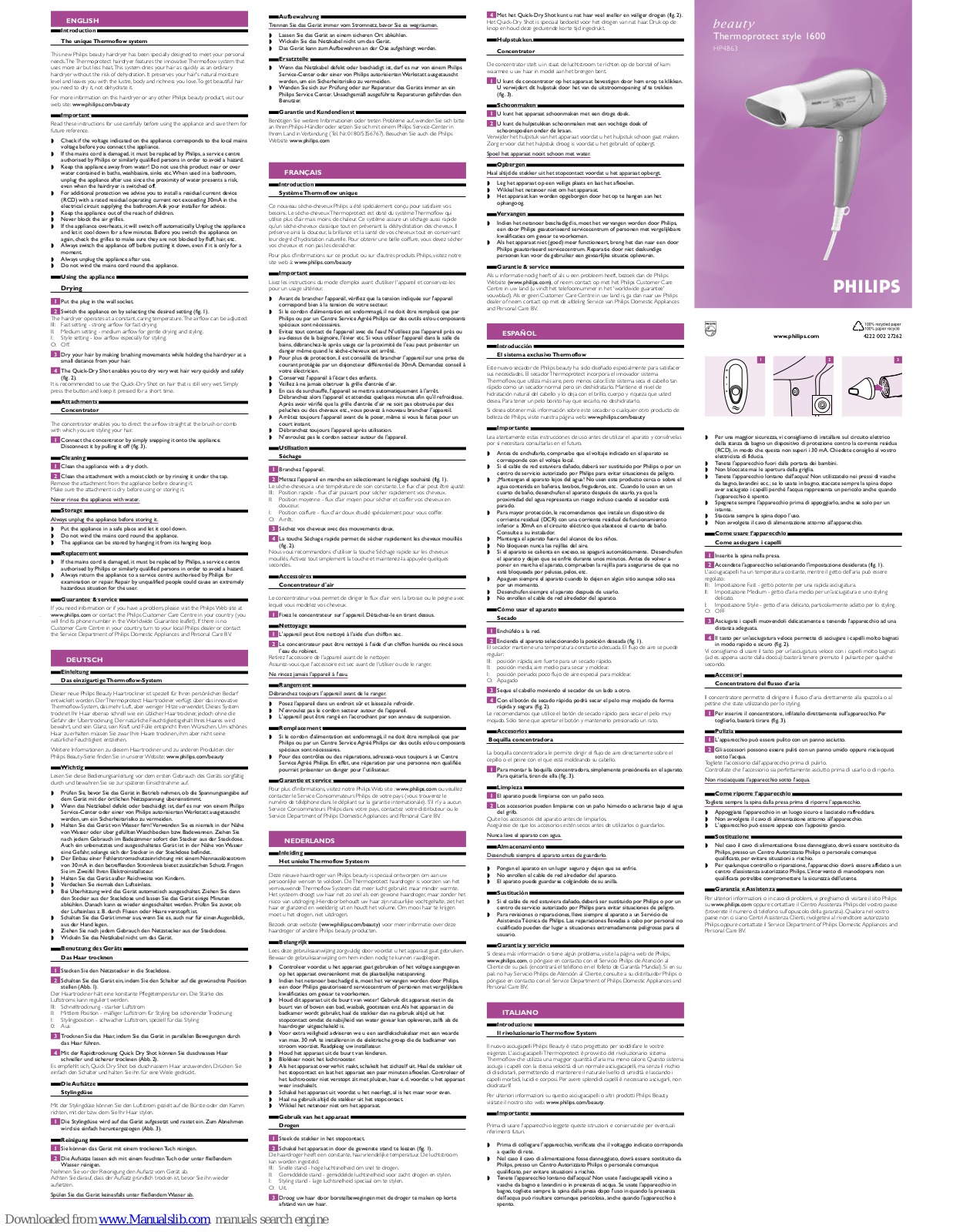 Philips Thermoprotect style 1600 HP4863 User Manual