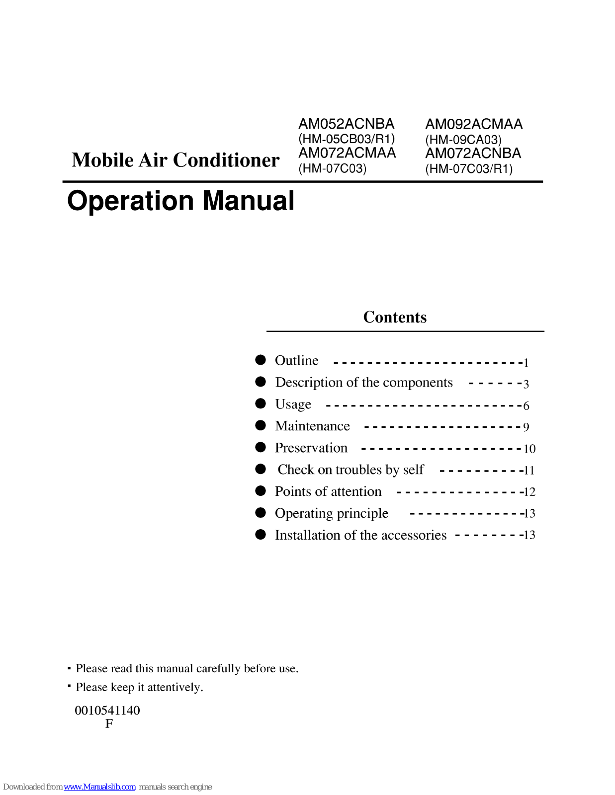 Haier HM-07C03, HM-07C03/R1_EUR, AM052ACNBA, HM-05CB03/R1, AM072ACMAA Operation Manual