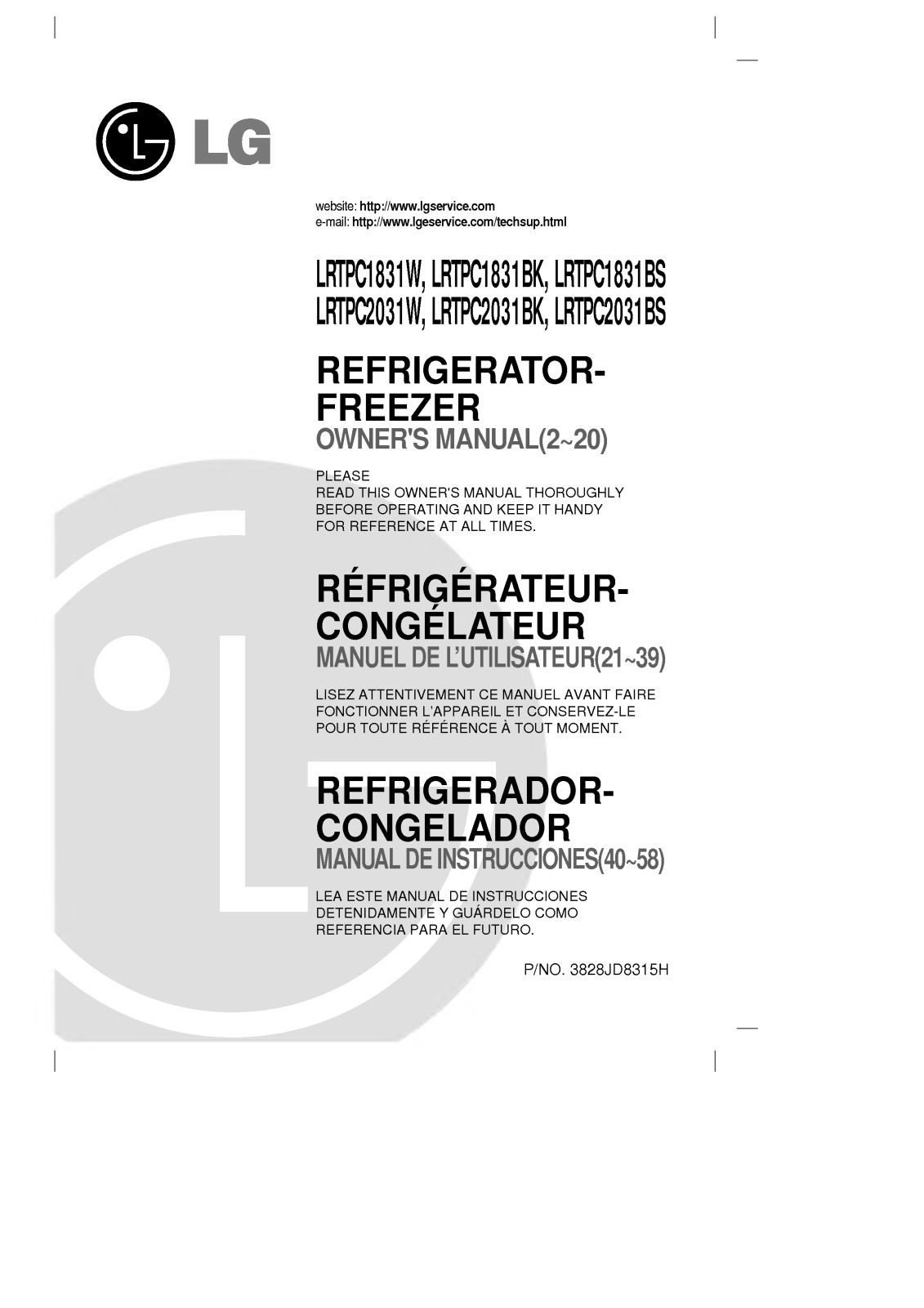 LG LRTPC1831BK, LRTPC2031BS, LRTPC1831BS, LRTPC2031BK, LRTPC1831W User Manual