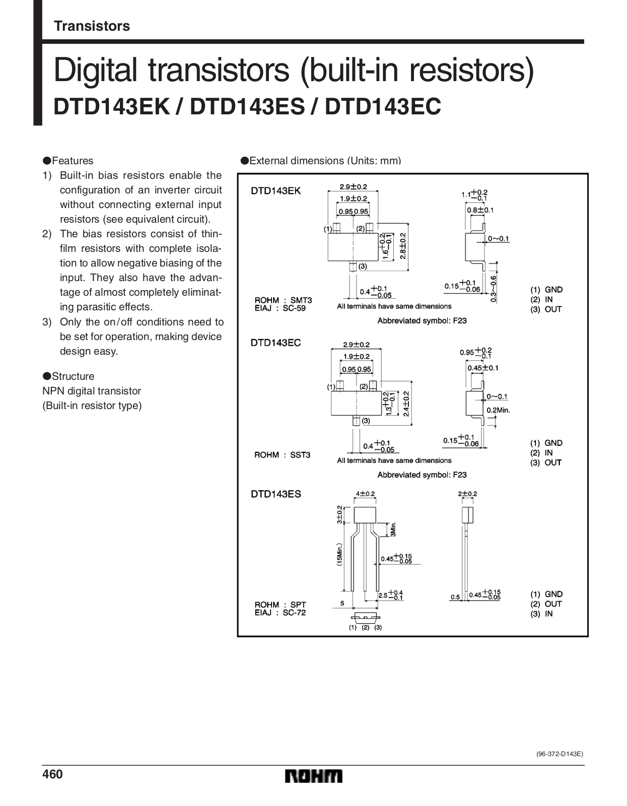 ROHM DTD143ES, DTD143EK Datasheet