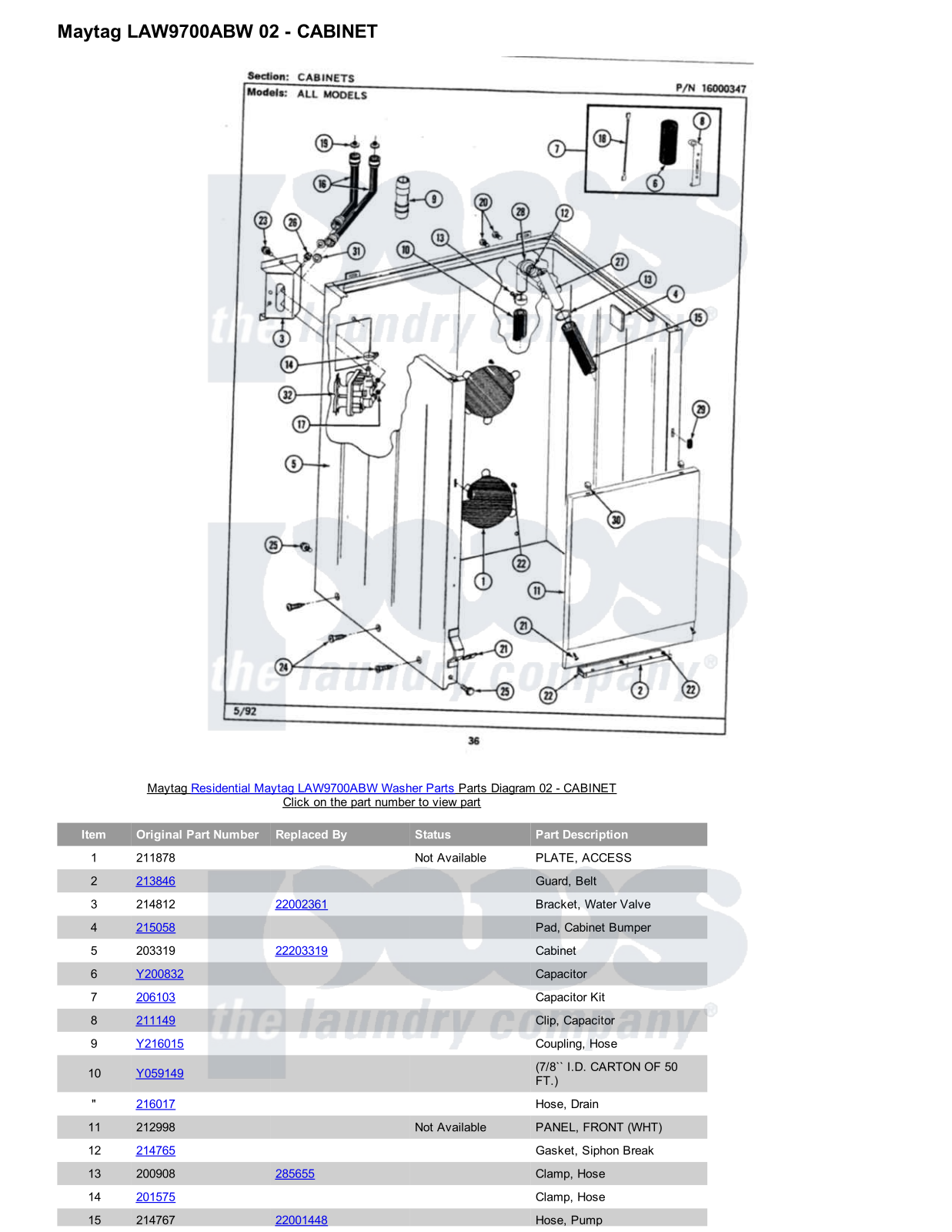 Maytag LAW9700ABW Parts Diagram