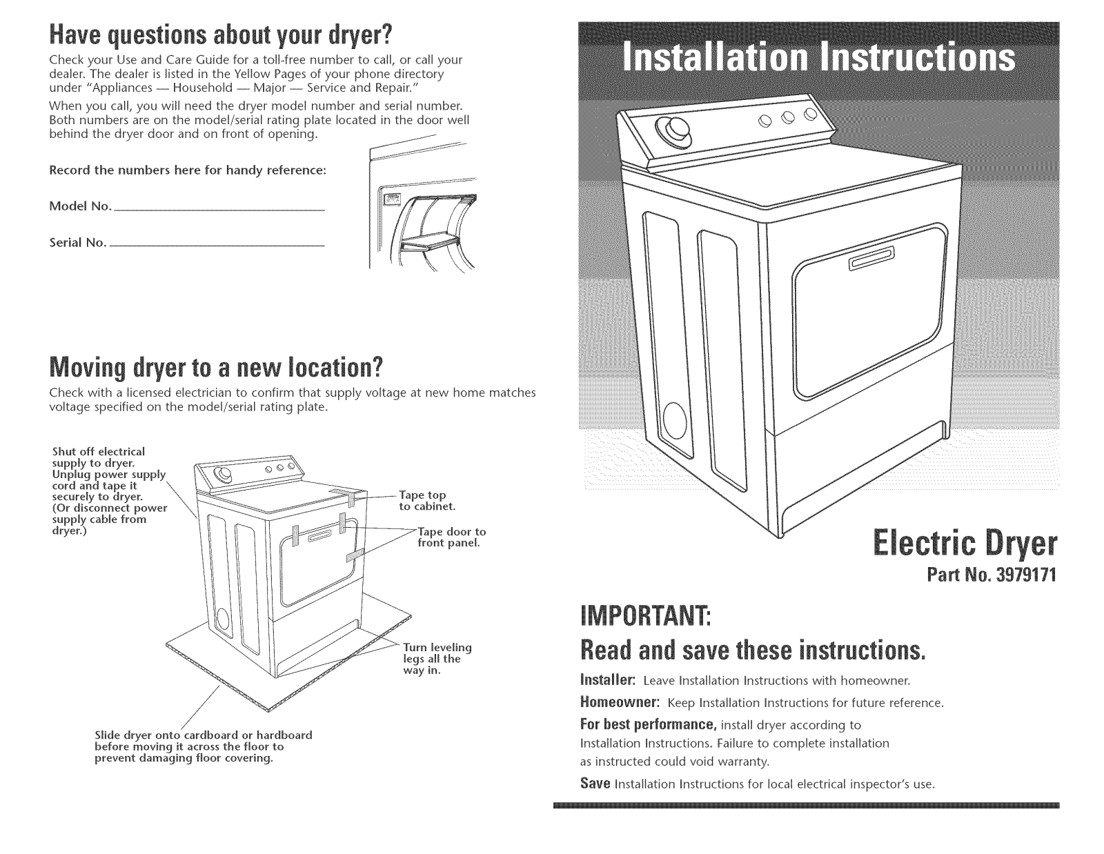 Whirlpool GEW9868KL4, GEW9868KT3, GEW9868KL3, GEW9868KL1, GEW9868KL2 Installation Guide - ManualMachine.com