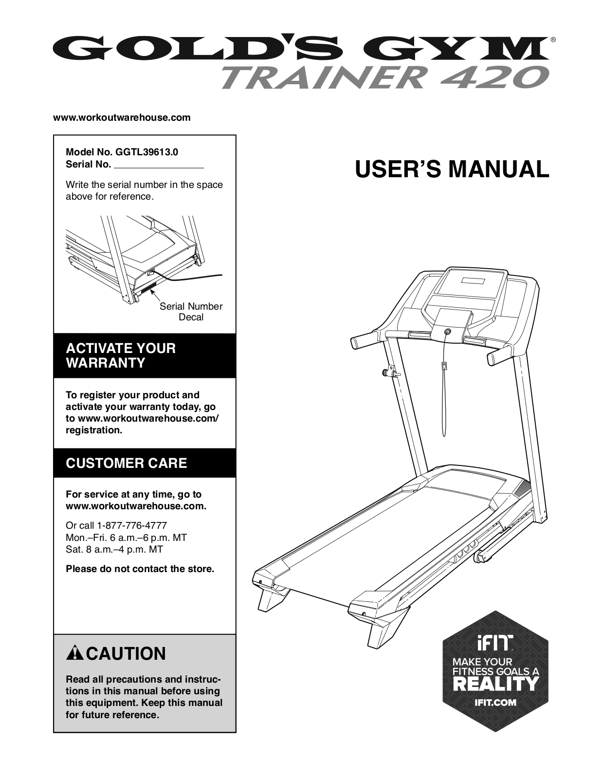 Gold's Gym GGTL396130 Owner's Manual