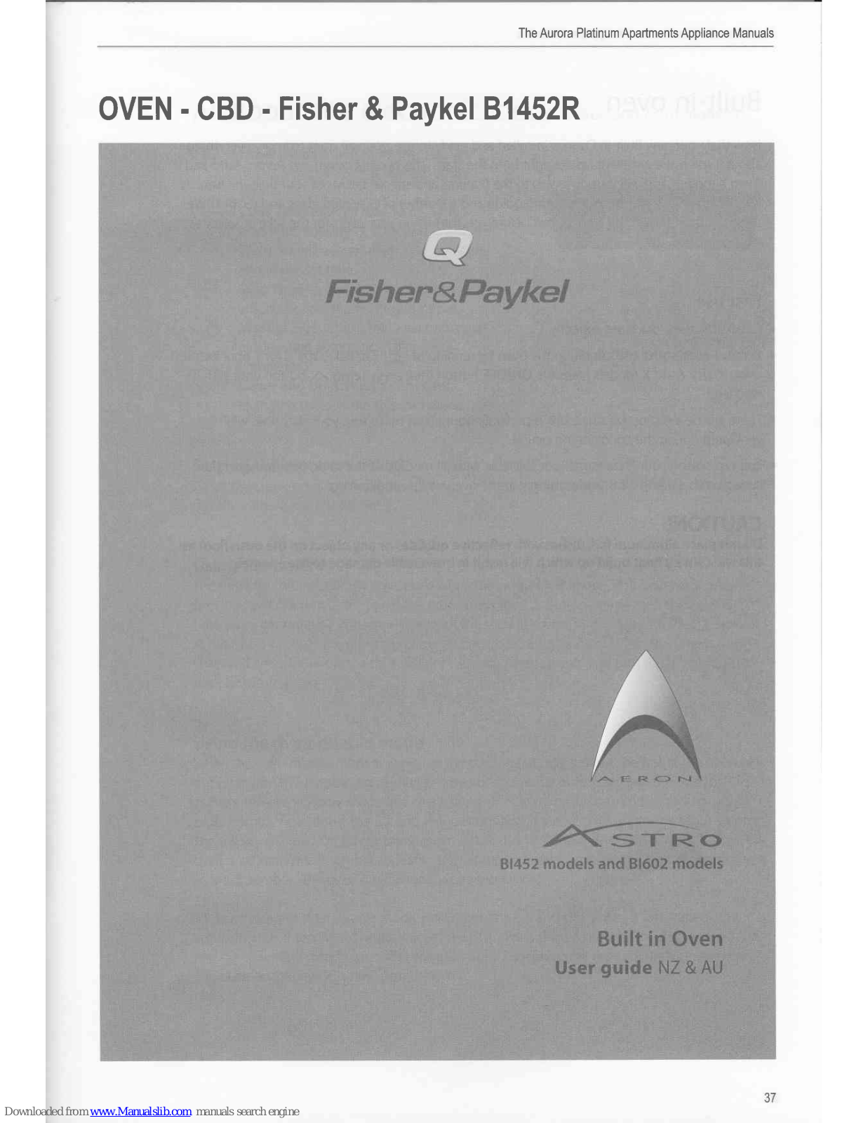 Fisher & Paykel Astro B1452R User Manual