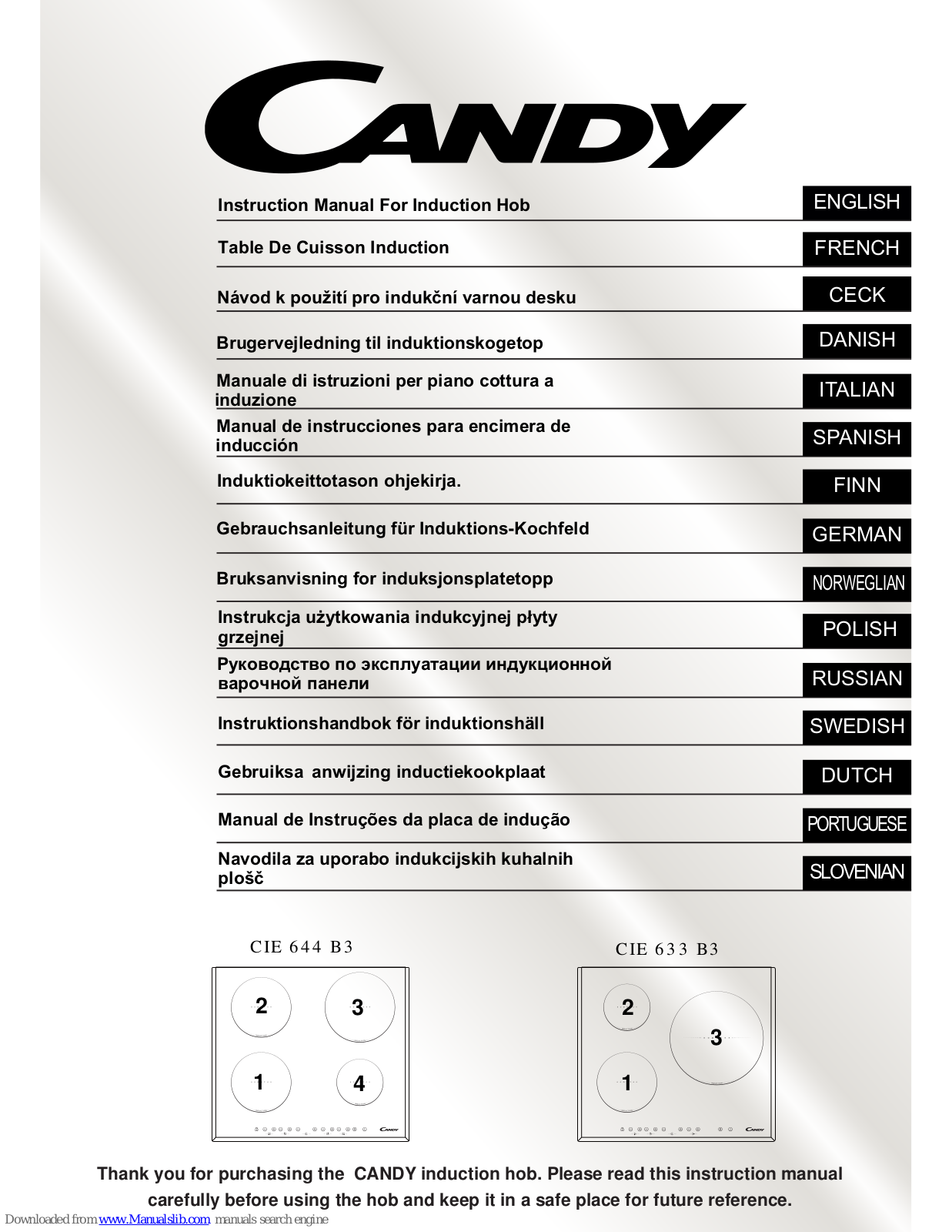 Candy CIE 633 B3, CIE4630B, CIE3637B, CIE3640X, CIE3640B3 Instruction Manual