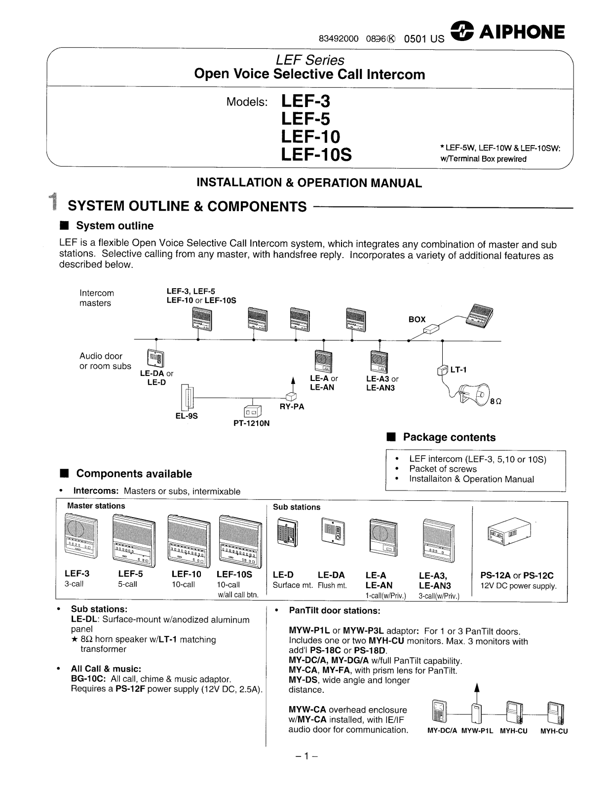 Aiphone LEF-5, LEF-10S, LEF-10 User Manual