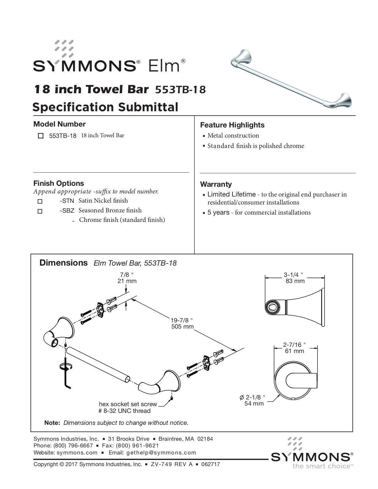 Symmons SYM1210 Specifications - ManualMachine.com