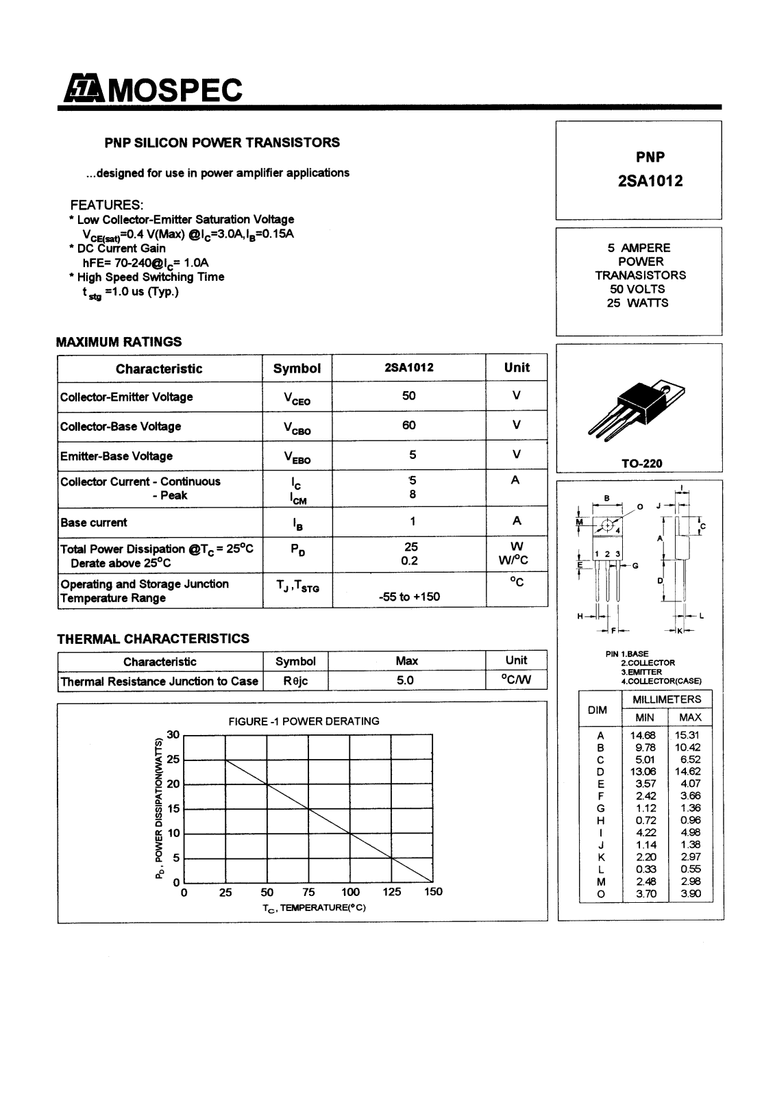 MOSPEC 2SA1012 Datasheet