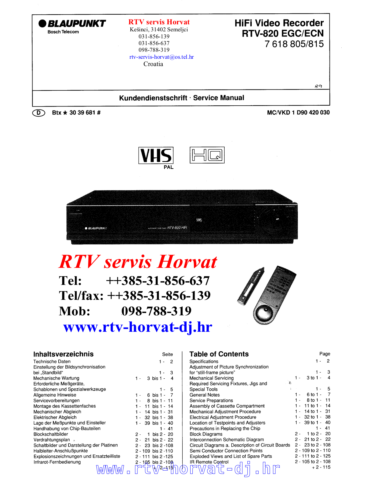 Blaupunkt RTV-820 Service Manual