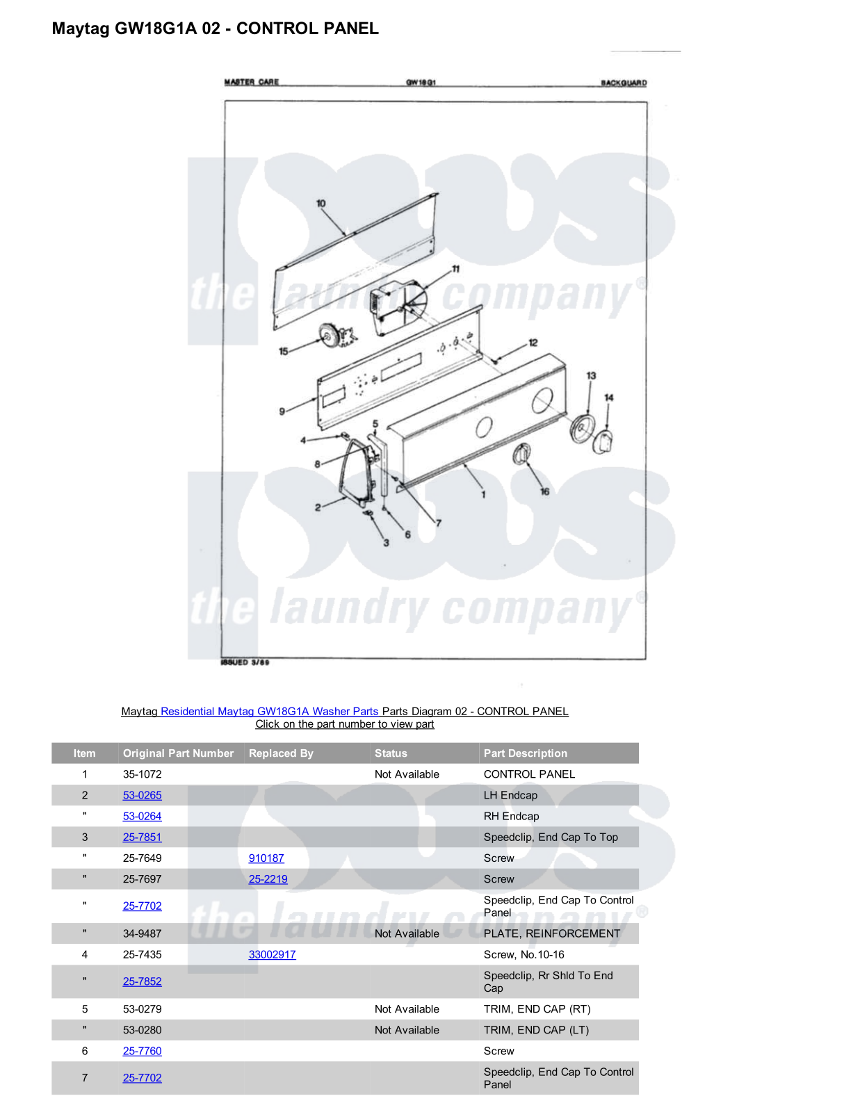 Maytag GW18G1A Parts Diagram