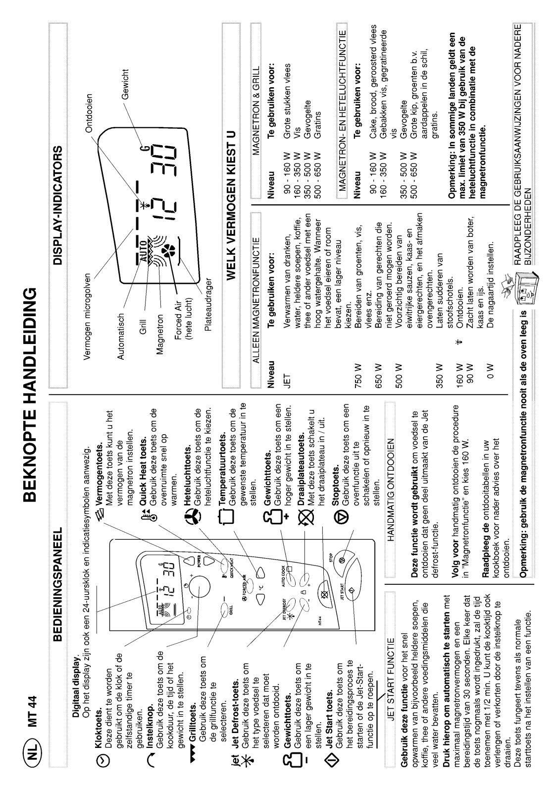 Whirlpool MT 44/WH INSTRUCTION FOR USE