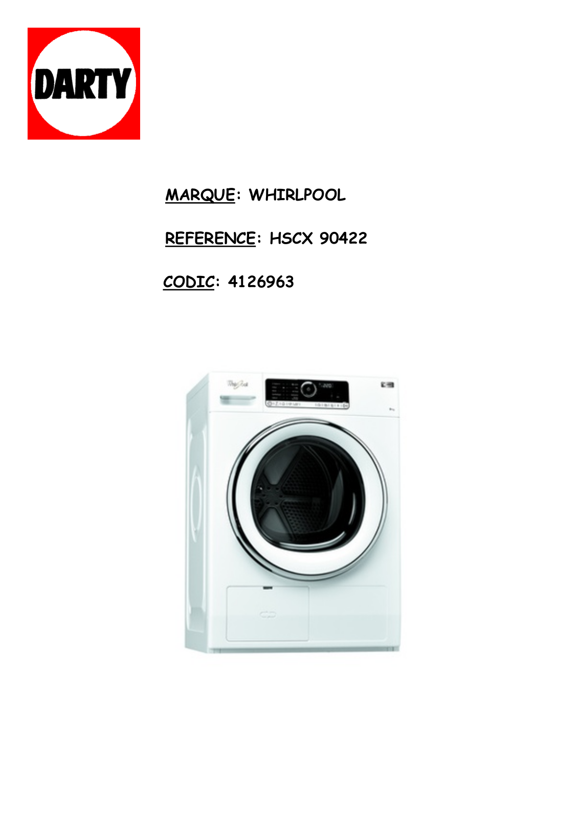 WHIRLPOOL HSCX 90422 SUPREME CARE User Manual