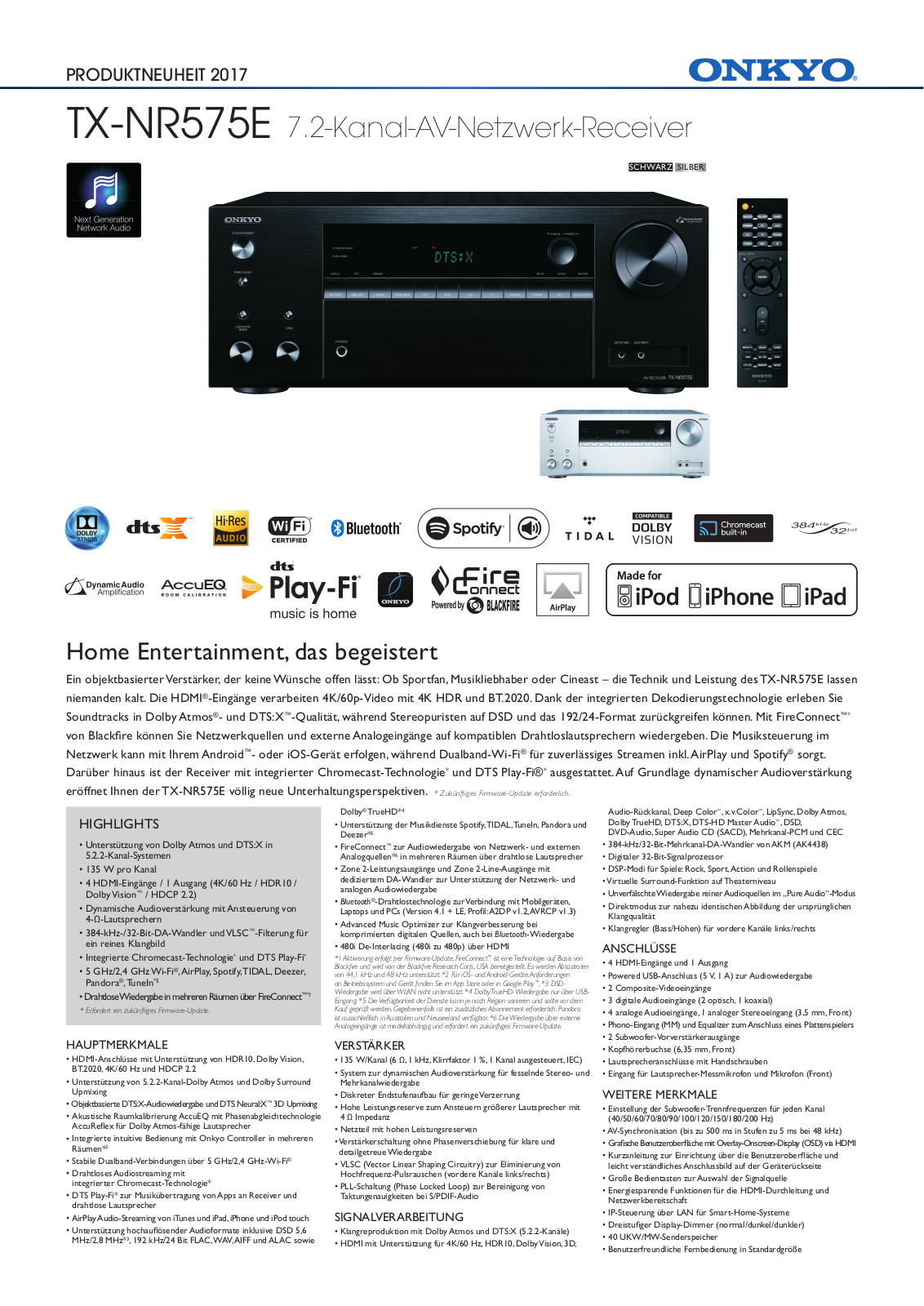 Onkyo TX-NR575 Technical data