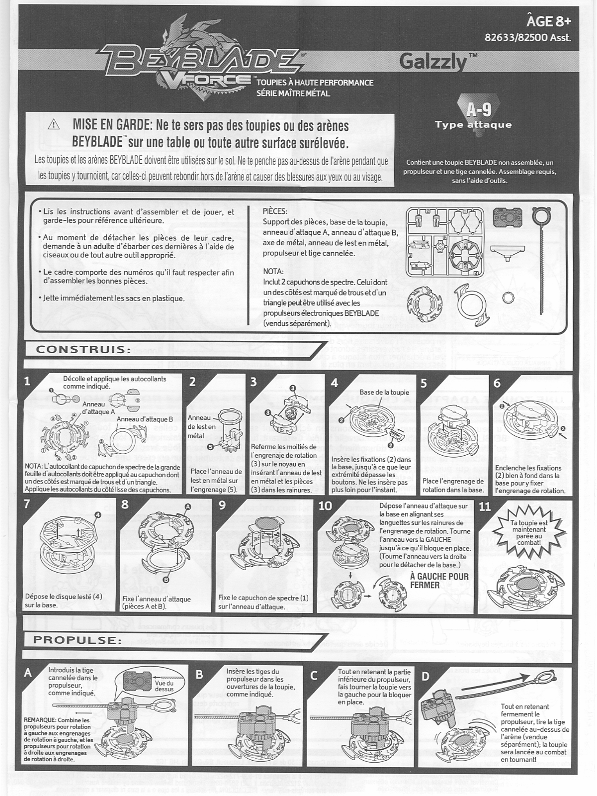 HASBRO Beyblade V Force Galzzly A9 User Manual