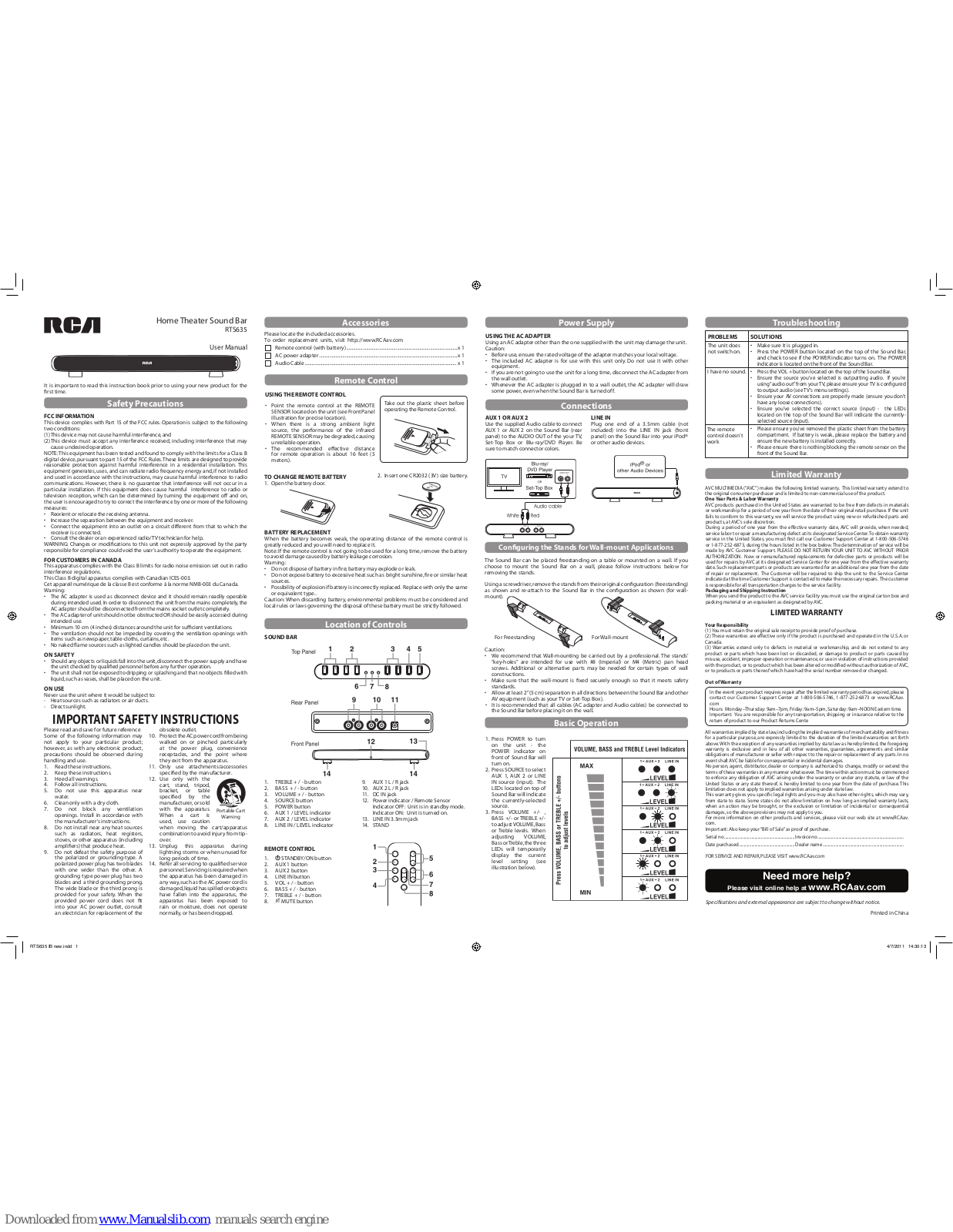 RCA RTS635 User Manual