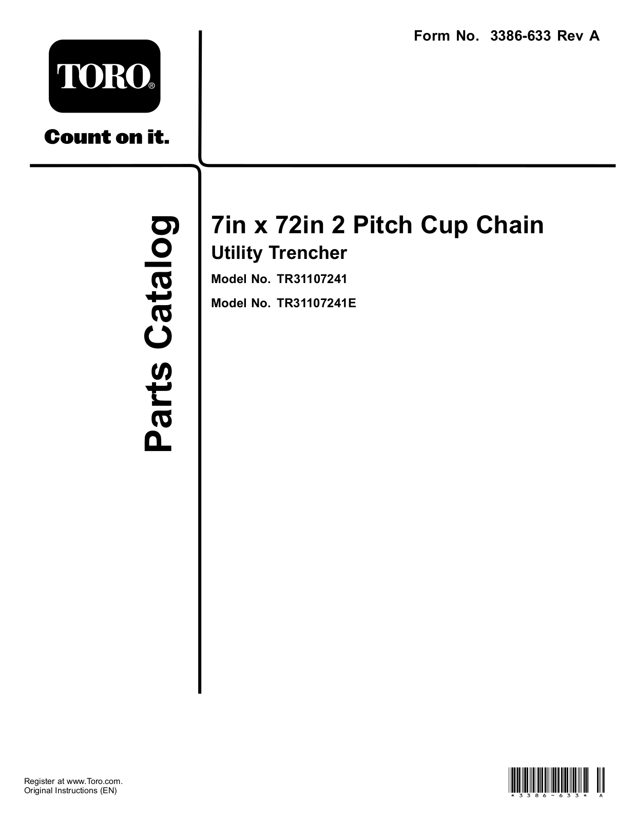 Toro TR31107241, TR31107241E Parts Catalogue