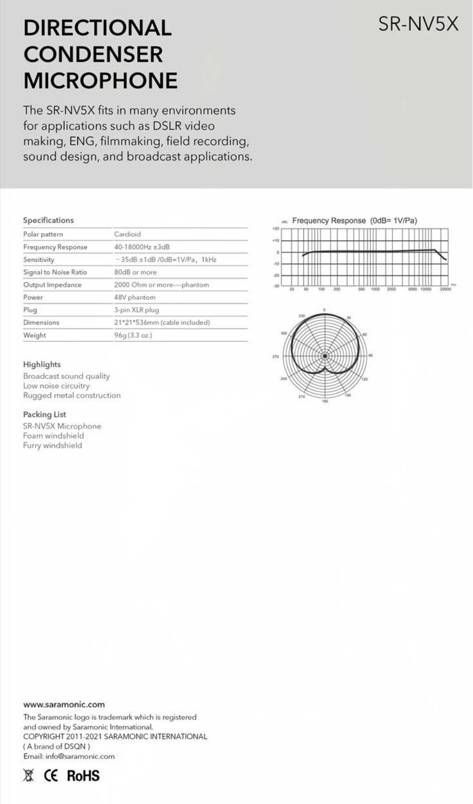 Saramonic SR-NV5X Specifications