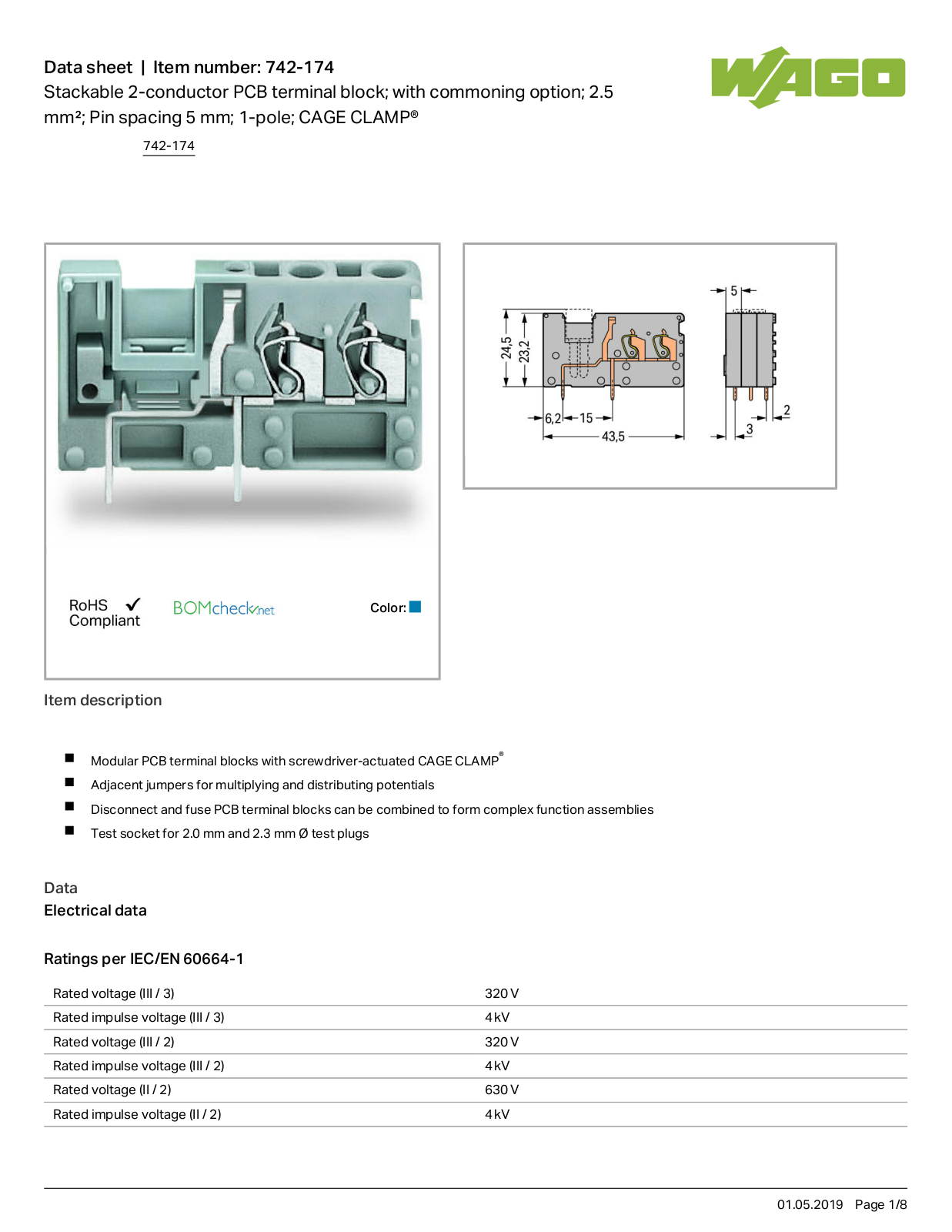 Wago 742-174 Data Sheet