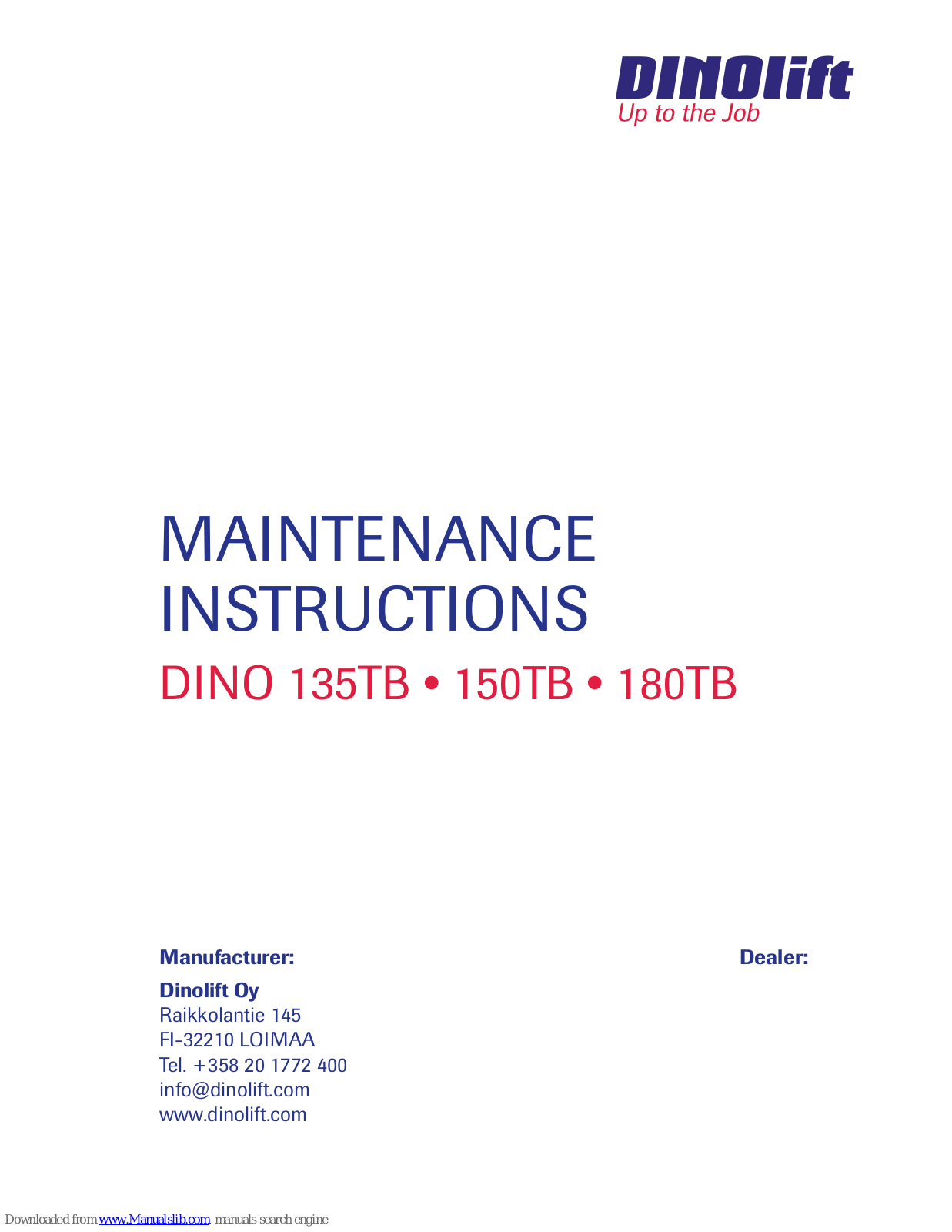 Dinolift DINO 135TB, DINO 150TB, DINO 180TB Maintenance Instructions Manual