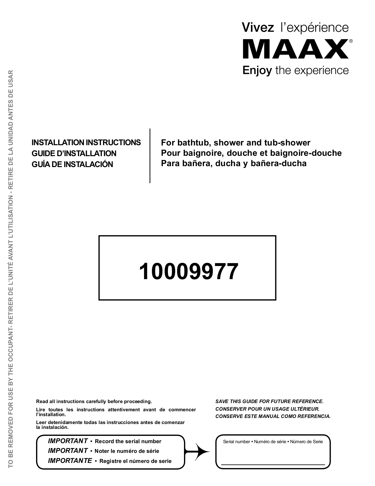 MAAX 108 9 FT User Manual