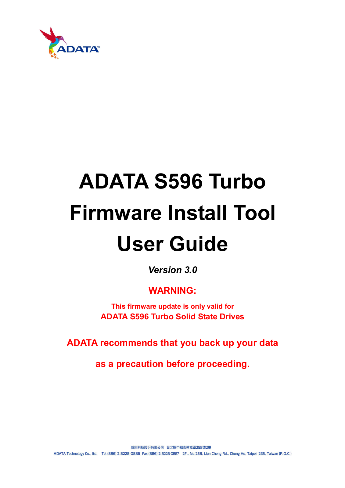 ADATA S596 Turbo User Manual