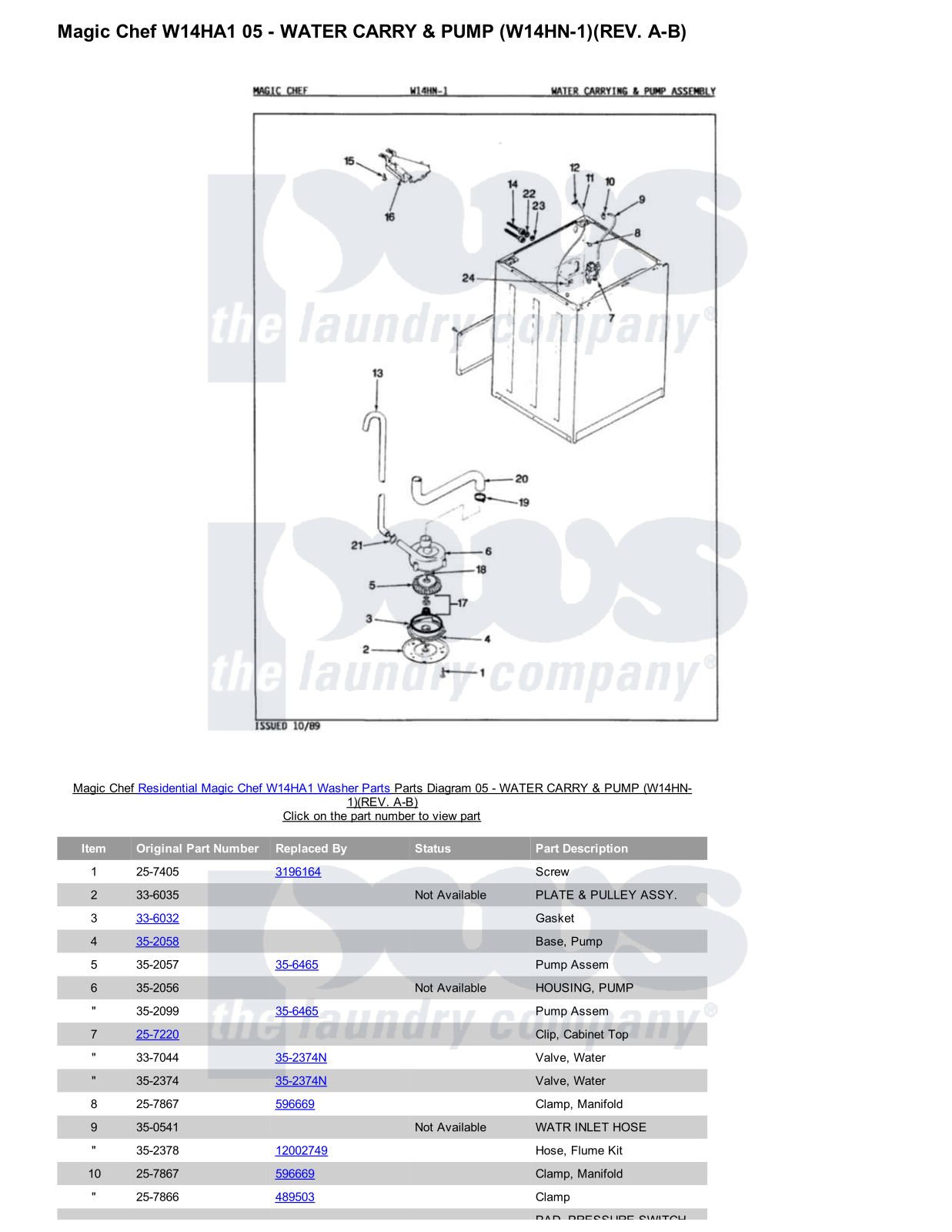 Magic Chef W14HA1 Parts Diagram