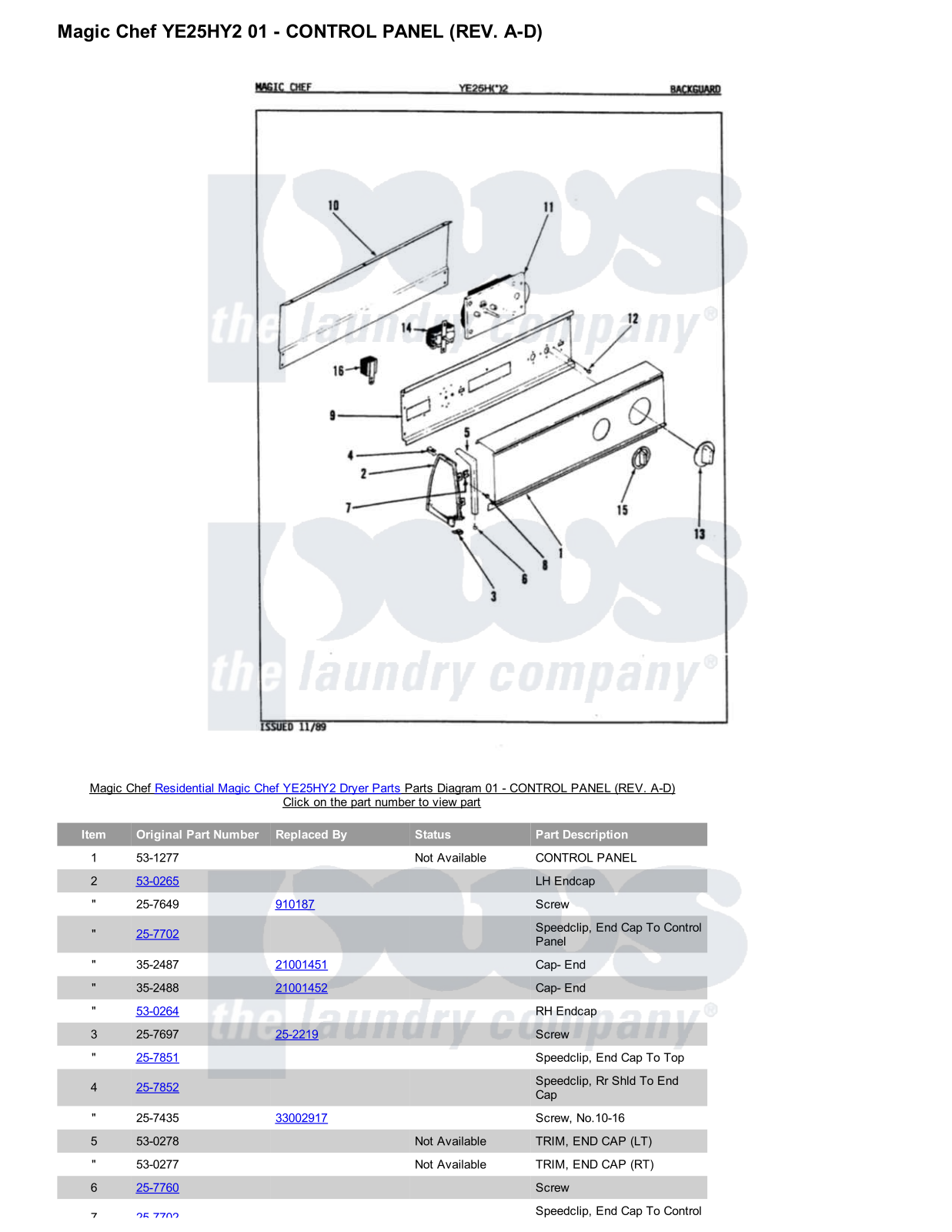 Magic Chef YE25HY2 Parts Diagram