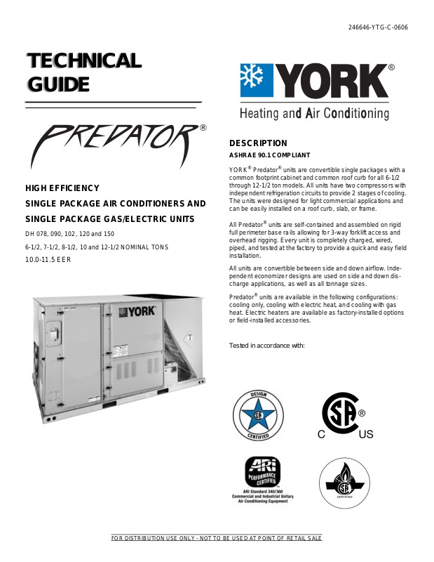 York 90, 120, 102, DH 078 User Manual