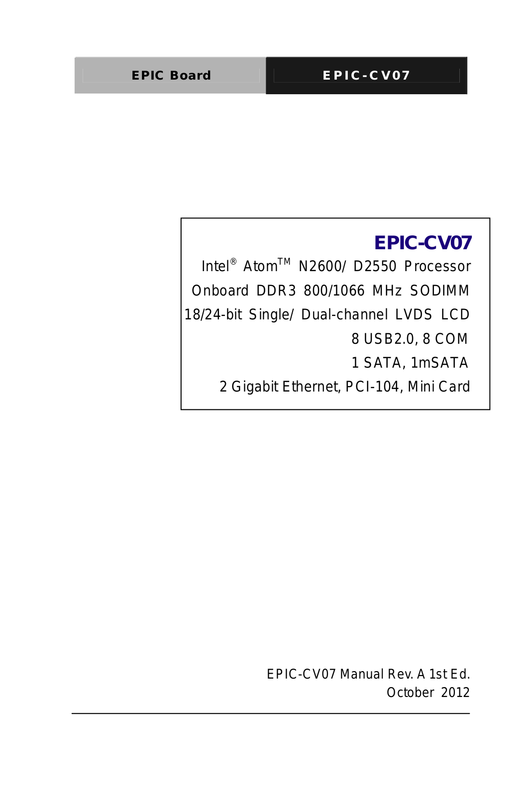 AAEON EPIC-CV07 User Manual