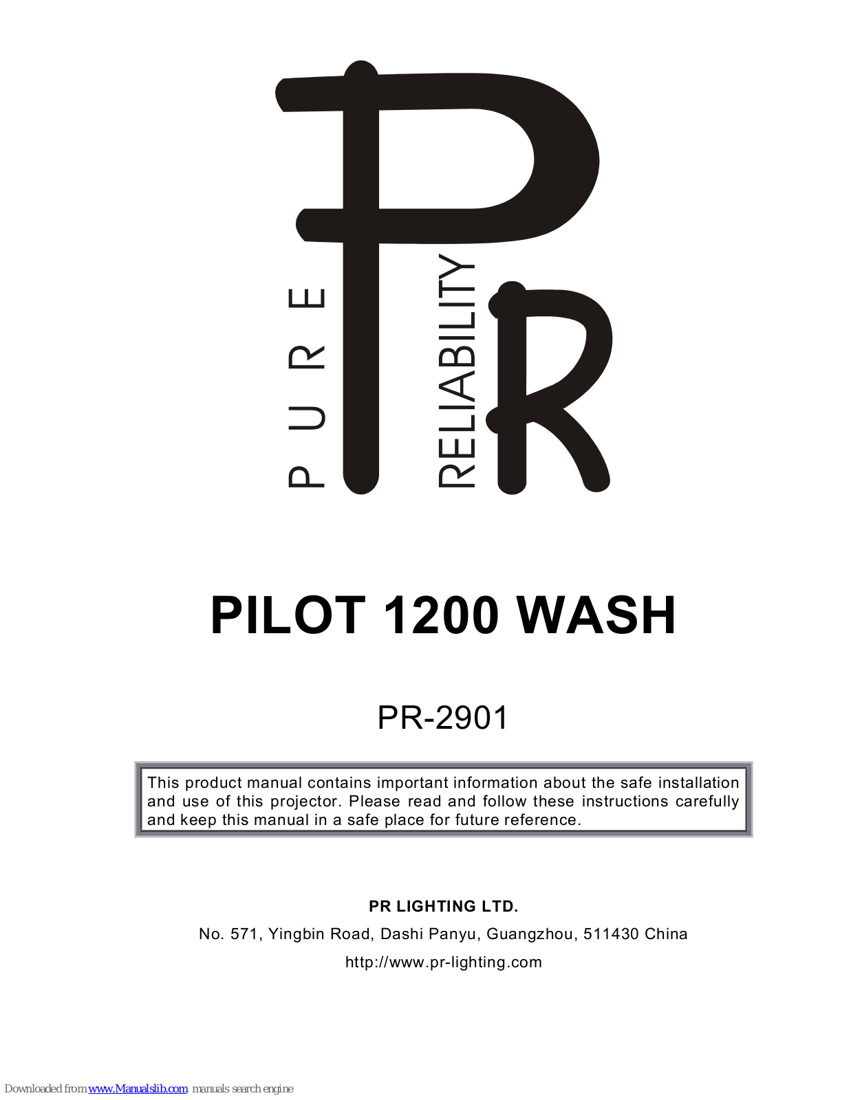 Pure Reliability Pilot 1200 Wash, PR-2901 Product Manual