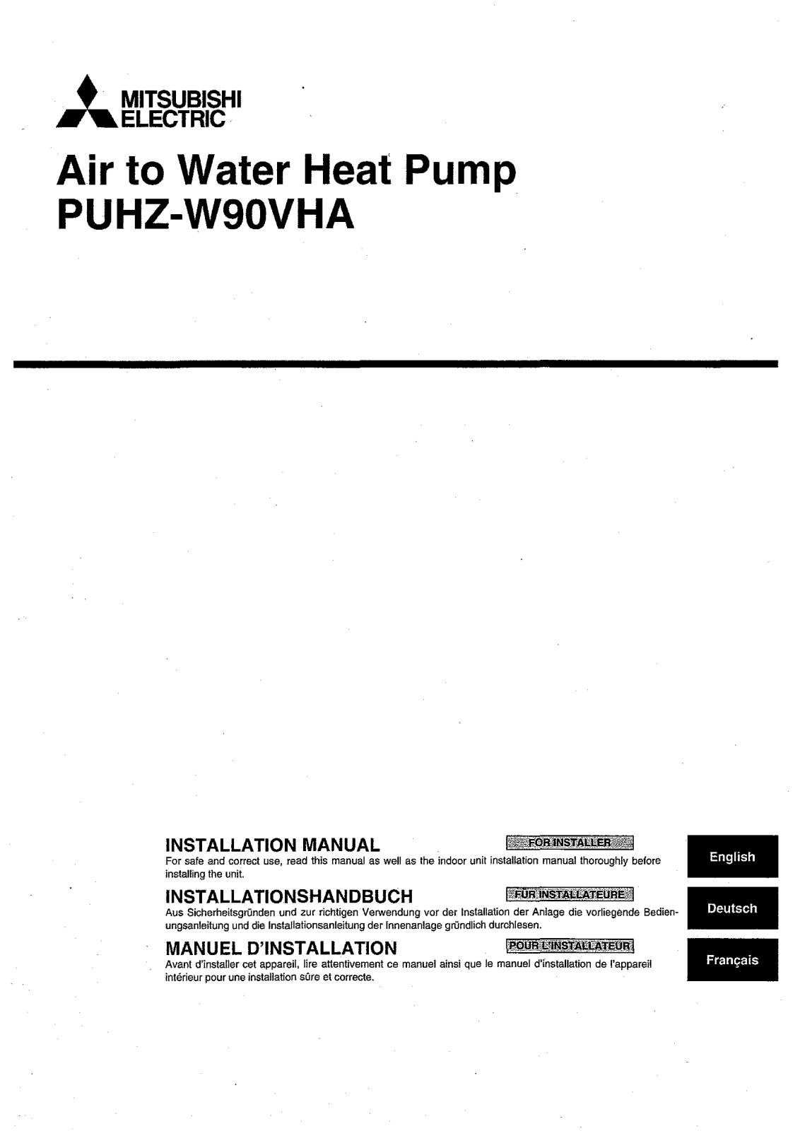 Mitsubishi PUHZ-W90VHA Installation Manual