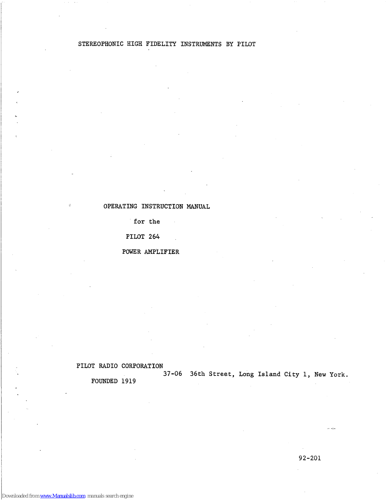 Pilot Communications 264 Operating Instructions Manual - ManualMachine.com