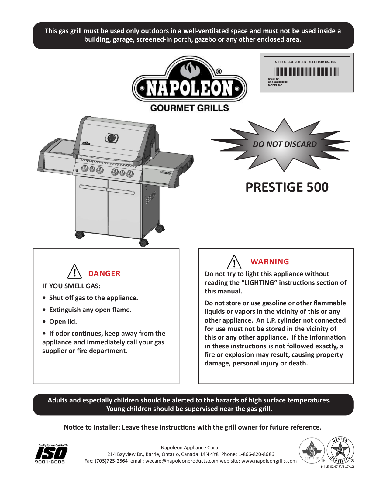 Napoleon Grills PRESTIGE 500 User Manual