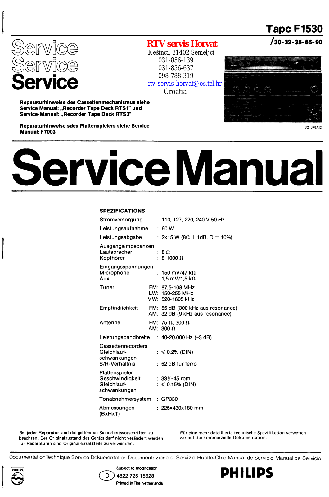 Philips F-1530 Service manual