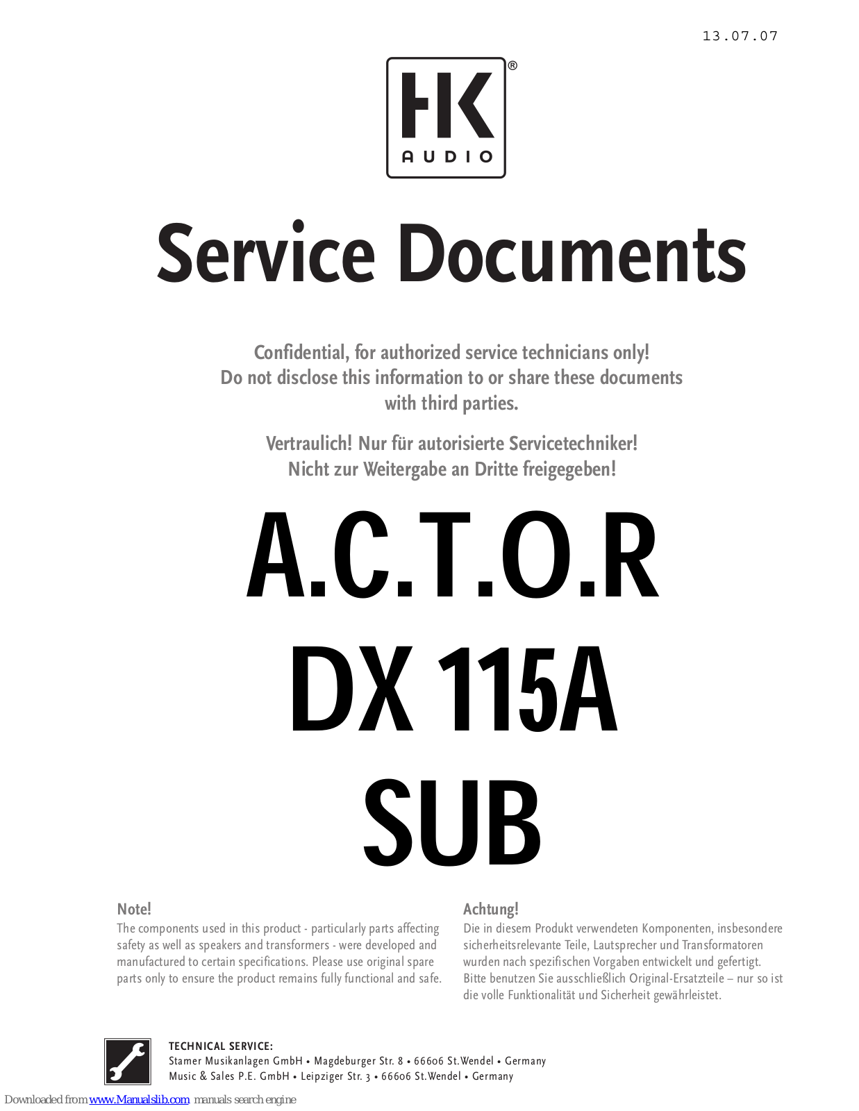 HK Audio ADX 112 A, ADX 115 Sub B, ADX 115 Sub A Service Documents