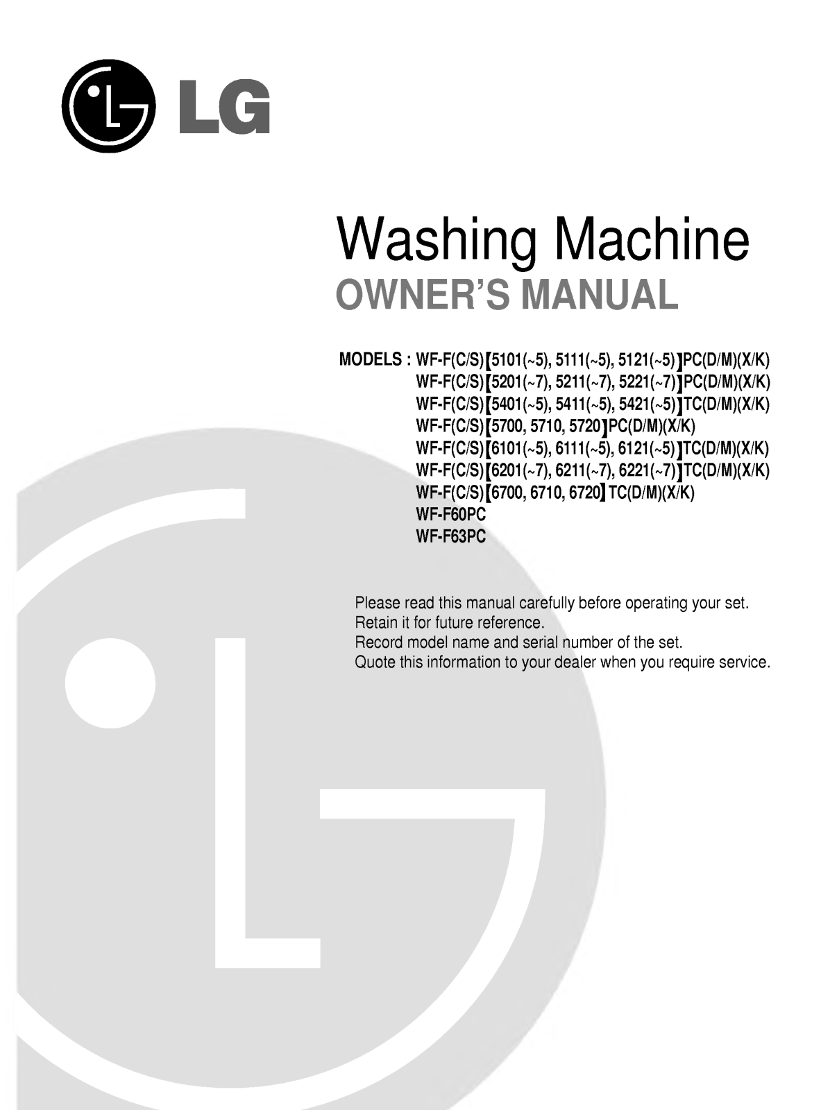 LG WF-F5700PCX, WF-S5788PCX User Manual