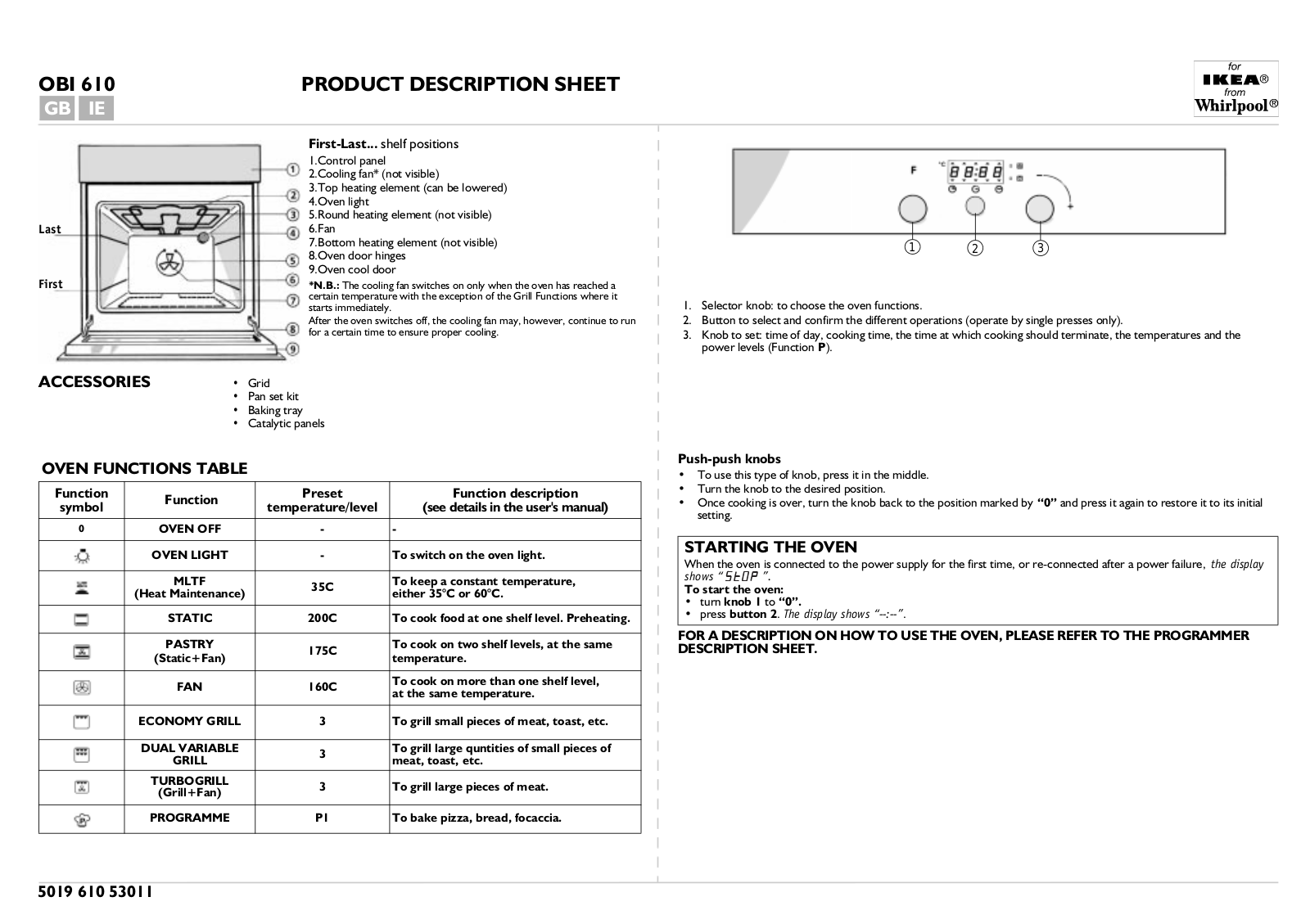 Whirlpool OBI 610 AL INSTRUCTION FOR USE