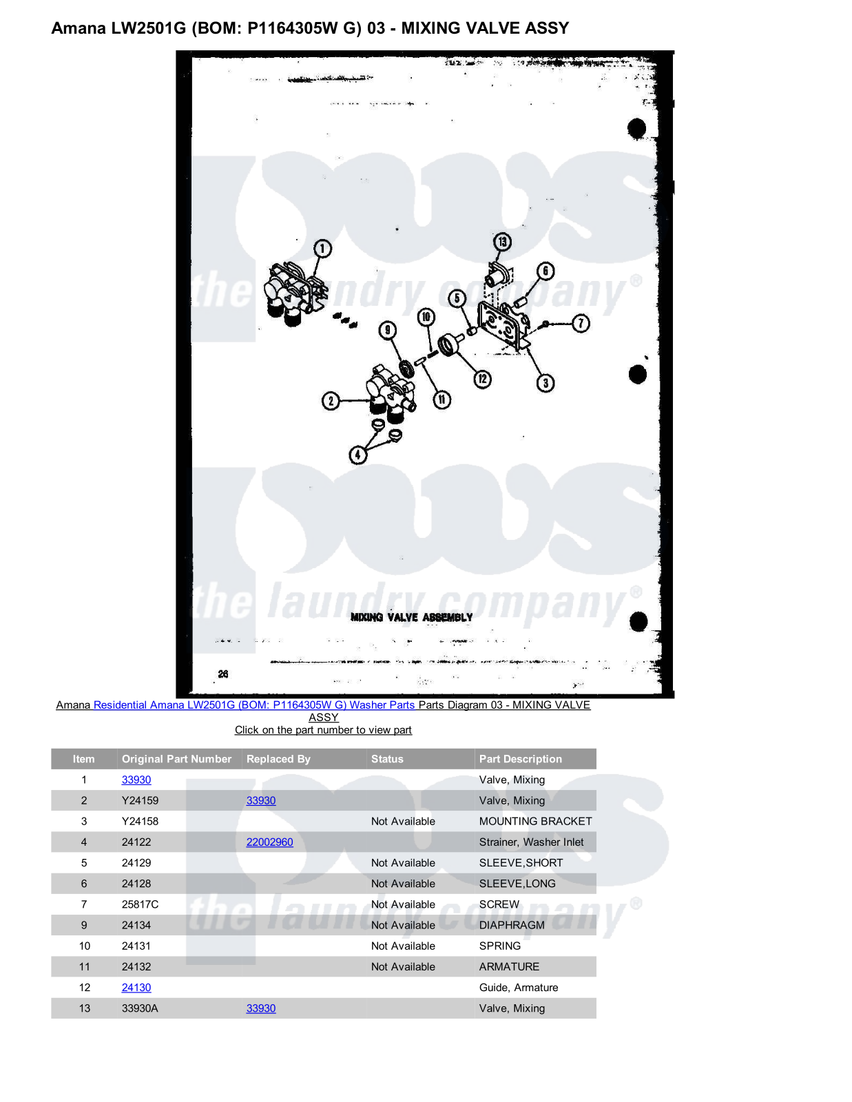 Amana LW2501G Parts Diagram