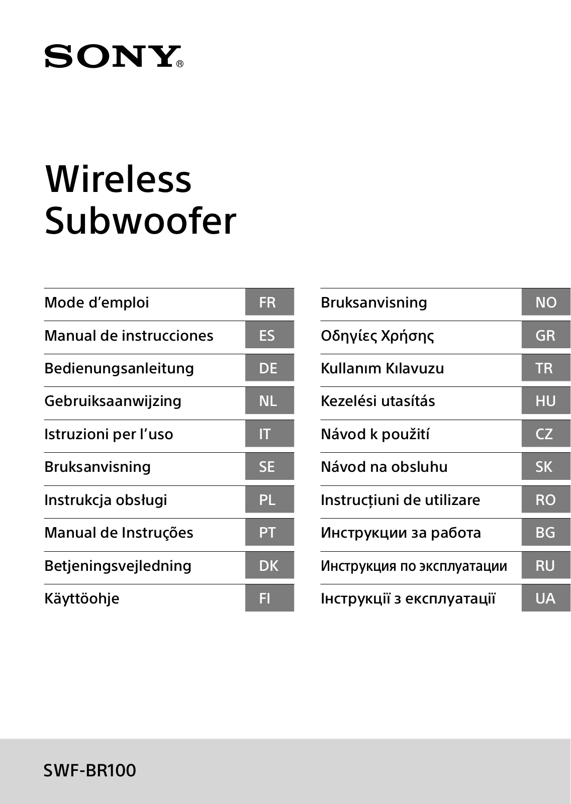 Sony SWF-BR100 User Manual