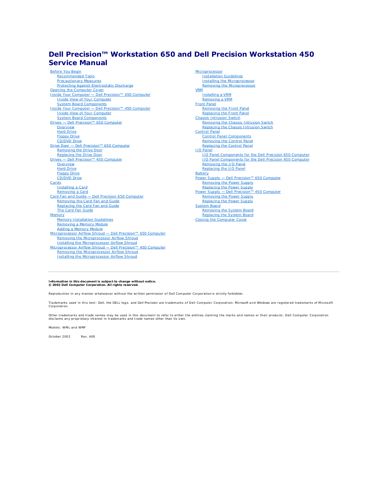 Dell Precision 650 User Manual