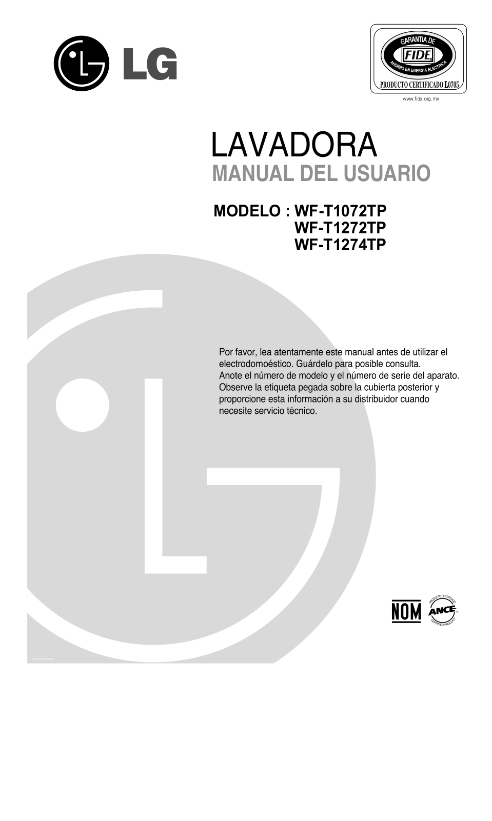 LG WF-T1072TP Instruction manual