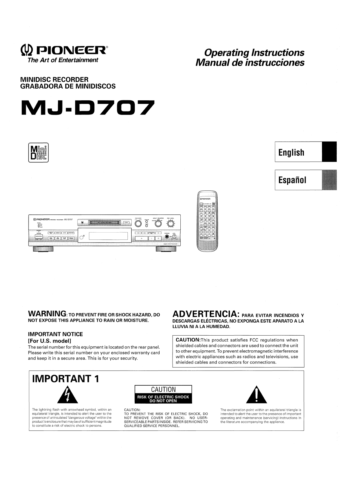 Pioneer MJ-707 Operating Instruction