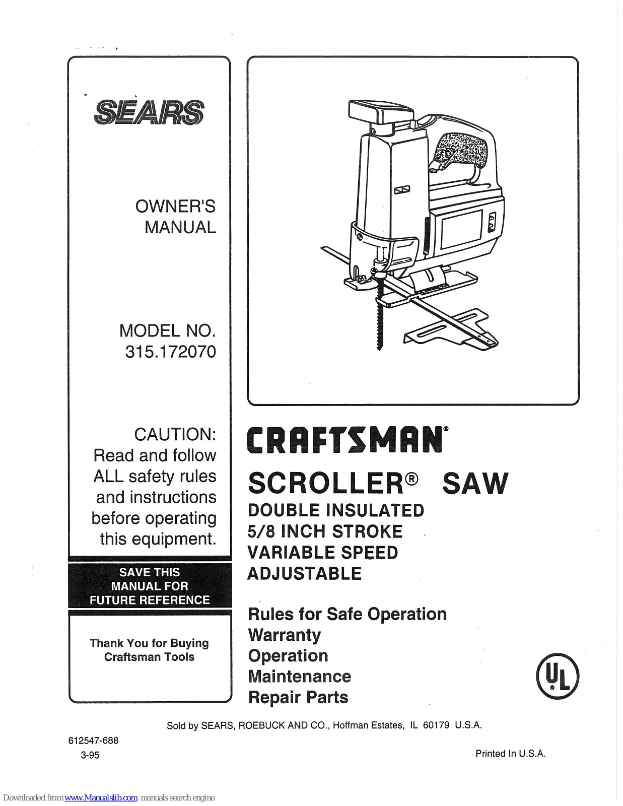 Sears 315.172070 Owner's Manual