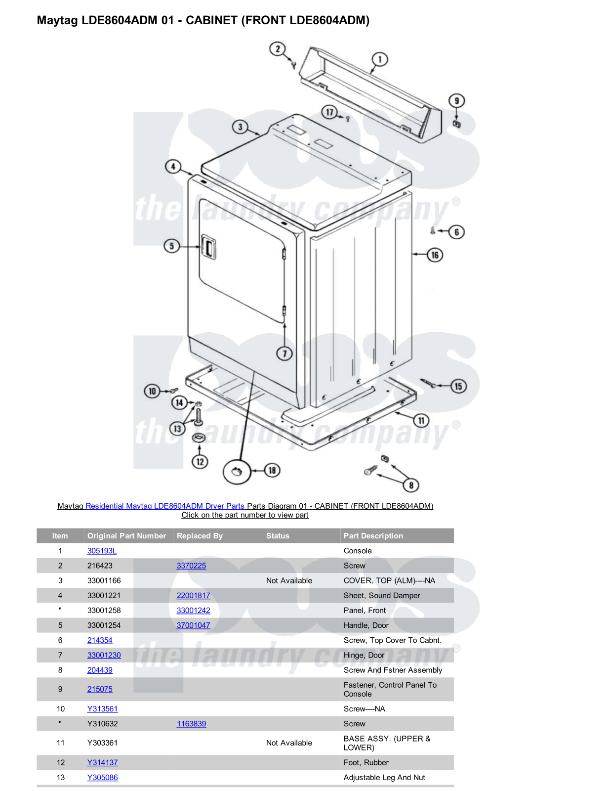 Maytag LDE8604ADM Parts Diagram