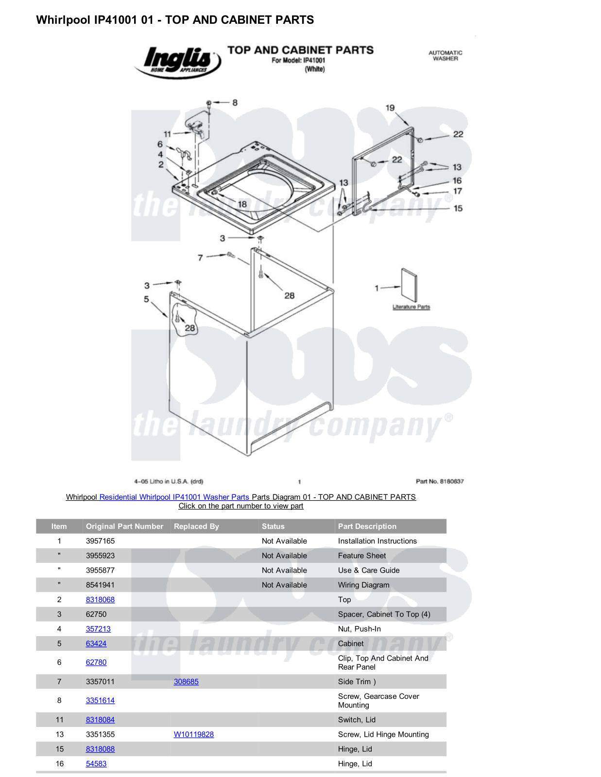 Whirlpool IP41001 Parts Diagram