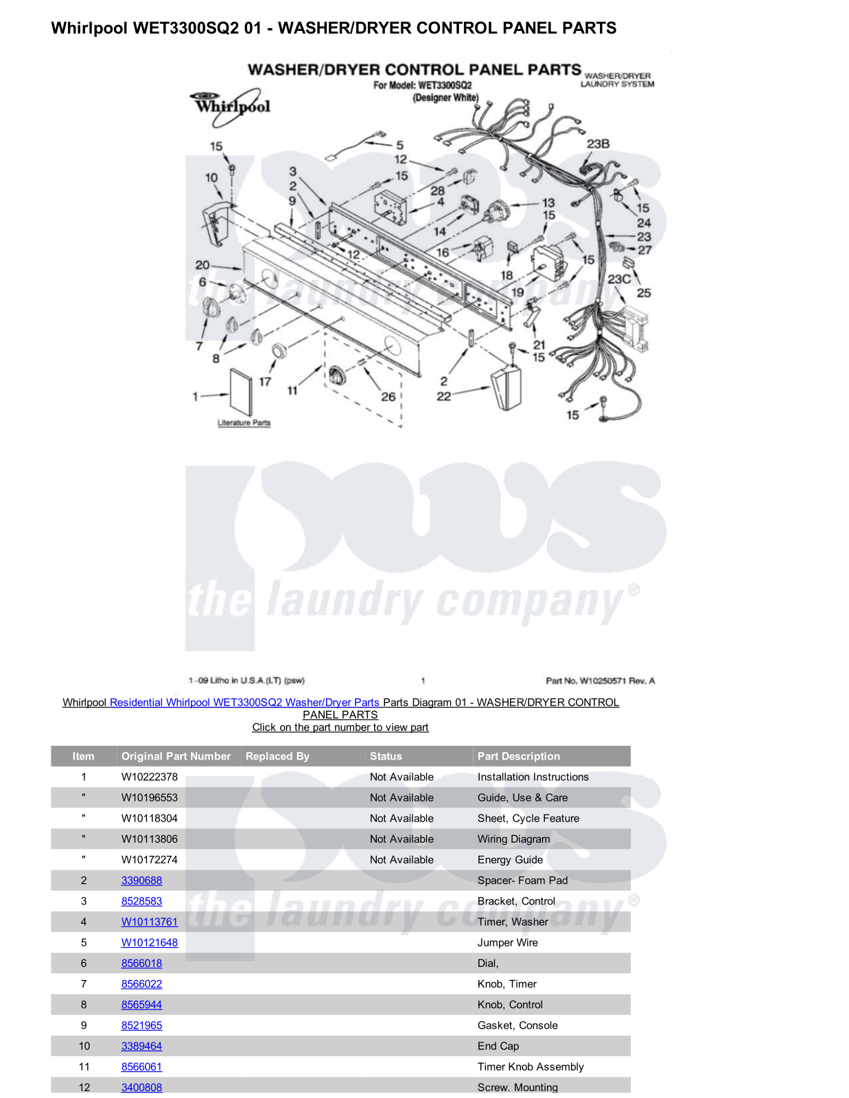 Whirlpool WET3300SQ2/Dryer Parts Diagram