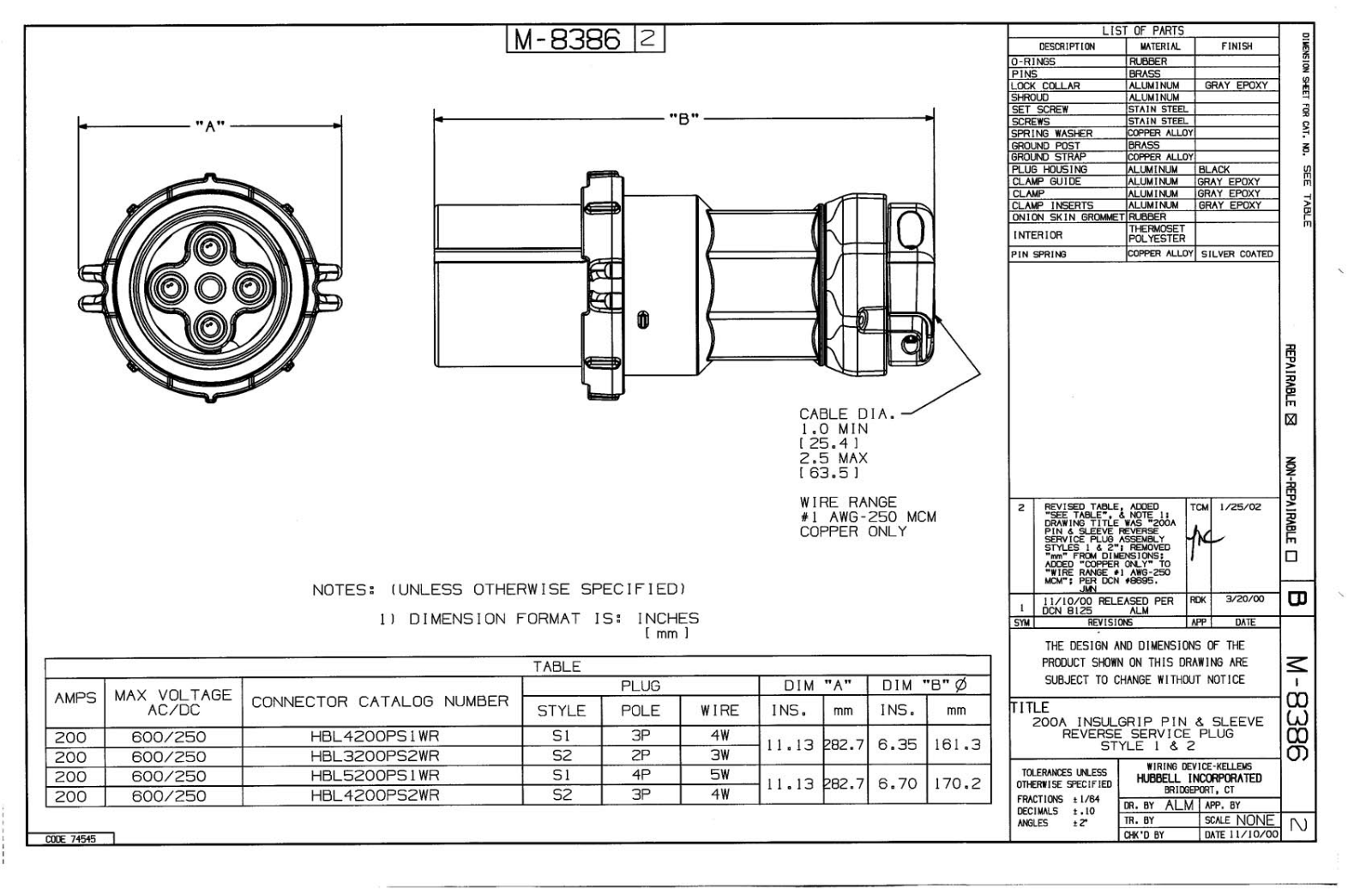 Hubbell HBL3200PS2WR Reference Drawing