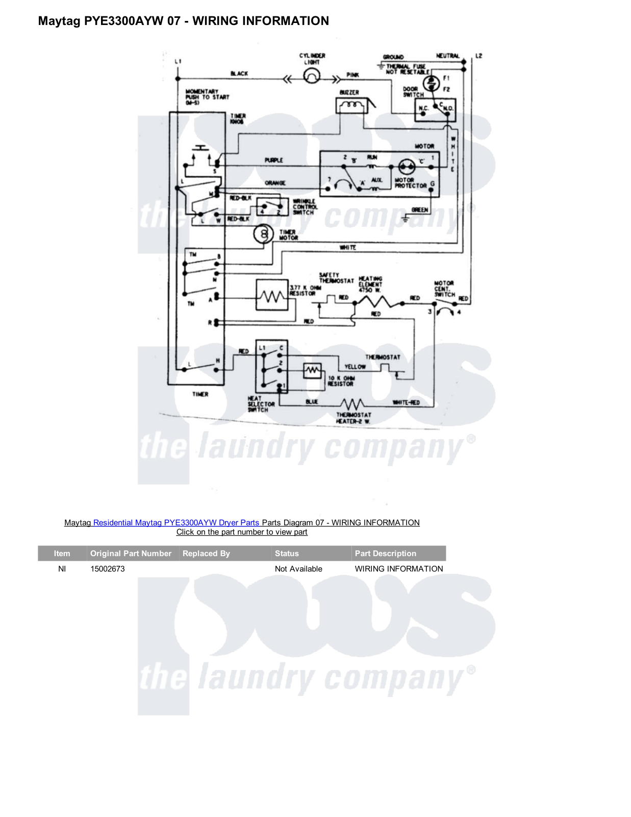 Maytag PYE3300AYW Parts Diagram