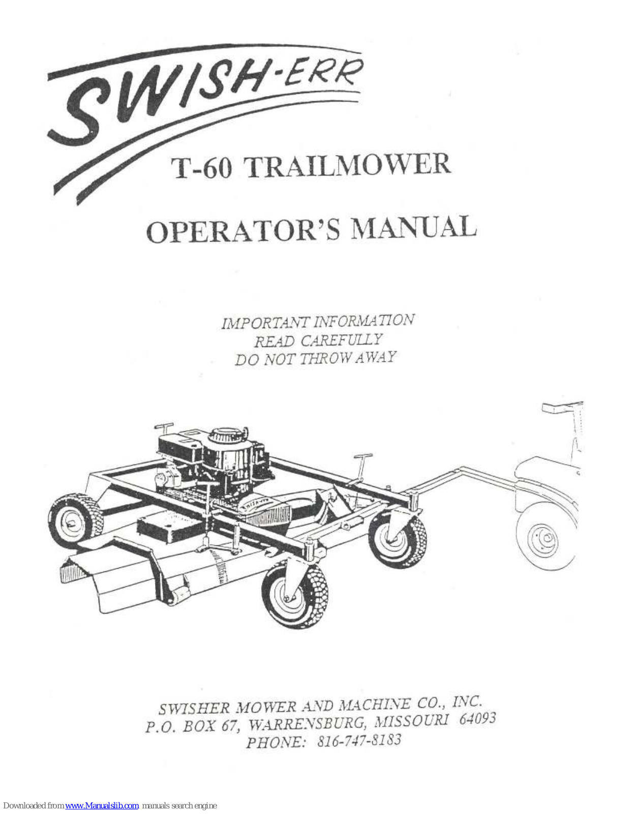 Swisher T-60 Trailmower Parts List